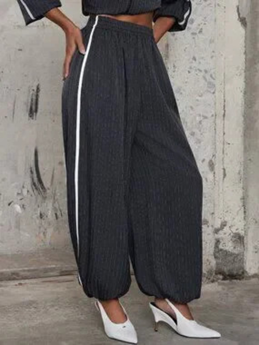 ZARA Dark Grey Casual Women's Button Front Elastic Cuffed Lantern Pants